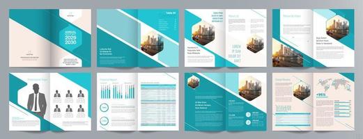 plantilla de folleto de guía de presentación de negocios corporativos, informe anual, plantilla de diseño de folleto de negocios geométrico plano minimalista de 16 páginas, tamaño a4. vector