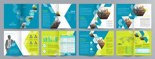 plantilla de folleto de guía de presentación de negocios corporativos, informe anual, plantilla de diseño de folleto de negocios geométrico plano minimalista de 16 páginas, tamaño a4. vector