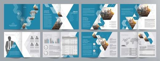 plantilla de folleto de guía de presentación de negocios corporativos, informe anual, plantilla de diseño de folleto de negocios geométrico plano minimalista de 16 páginas, tamaño a4. vector