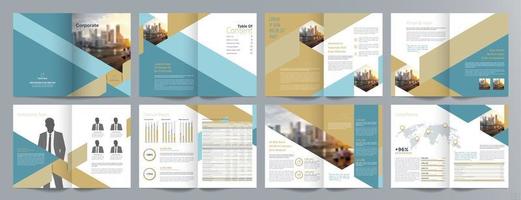 plantilla de folleto de guía de presentación de negocios corporativos, informe anual, plantilla de diseño de folleto de negocios geométrico plano minimalista de 16 páginas, tamaño a4. vector