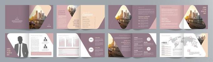 Corporate business presentation guide brochure template, Annual report, 16 page minimalist flat geometric business brochure design template, square size. vector