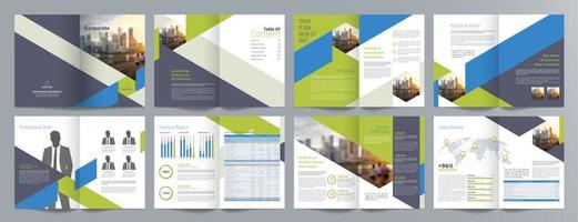 plantilla de folleto de guía de presentación de negocios corporativos, informe anual, plantilla de diseño de folleto de negocios geométrico plano minimalista de 16 páginas, tamaño a4. vector