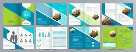 plantilla de folleto de guía de presentación de negocios corporativos, informe anual, plantilla de diseño de folleto de negocios geométrico plano minimalista de 16 páginas, tamaño a4. vector