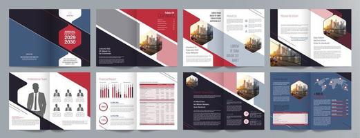 Corporate business presentation guide brochure template, Annual report, 16 page minimalist flat geometric business brochure design template, A4 size. vector