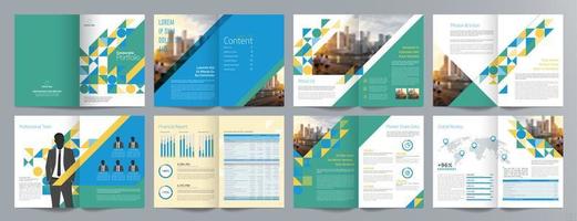 Corporate business presentation guide brochure template, Annual report, 16 page minimalist flat geometric business brochure design template, A4 size. vector