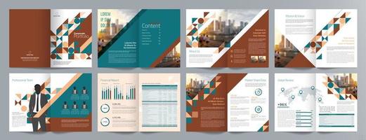 plantilla de folleto de guía de presentación de negocios corporativos, informe anual, plantilla de diseño de folleto de negocios geométrico plano minimalista de 16 páginas, tamaño a4. vector