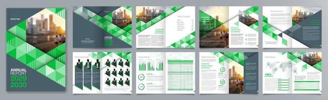 plantilla de folleto de guía de presentación de negocios corporativos, informe anual, plantilla de diseño de folleto de negocios geométrico plano minimalista de 16 páginas, tamaño a4. vector