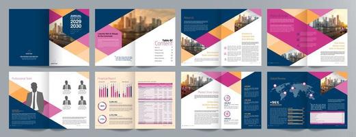 Corporate business presentation guide brochure template, Annual report, 16 page minimalist flat geometric business brochure design template, A4 size. vector