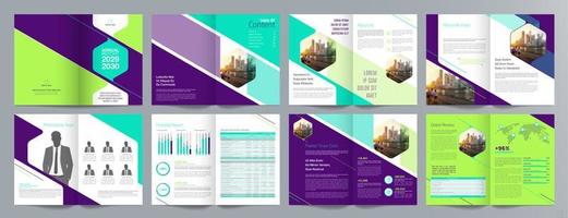 plantilla de folleto de guía de presentación de negocios corporativos, informe anual, plantilla de diseño de folleto de negocios geométrico plano minimalista de 16 páginas, tamaño a4. vector