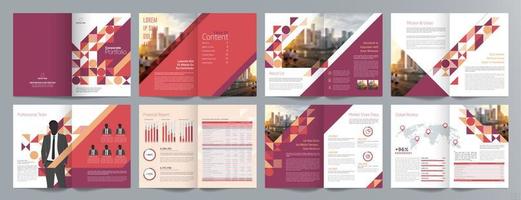 Corporate business presentation guide brochure template, Annual report, 16 page minimalist flat geometric business brochure design template, A4 size. vector