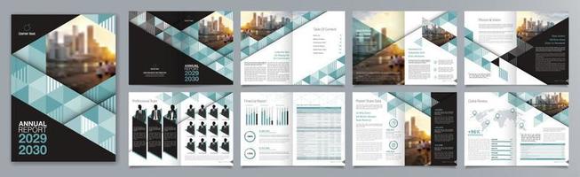 plantilla de folleto de guía de presentación de negocios corporativos, informe anual, plantilla de diseño de folleto de negocios geométrico plano minimalista de 16 páginas, tamaño a4. vector