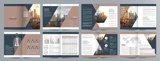 Corporate business presentation guide brochure template, Annual report, 16 page minimalist flat geometric business brochure design template, A4 size. vector