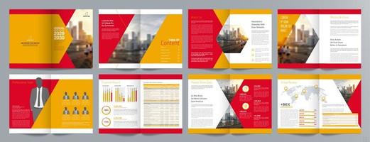 plantilla de folleto de guía de presentación de negocios corporativos, informe anual, plantilla de diseño de folleto de negocios geométrico plano minimalista de 16 páginas, tamaño a4. vector