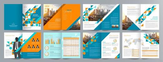 Corporate business presentation guide brochure template, Annual report, 16 page minimalist flat geometric business brochure design template, A4 size. vector