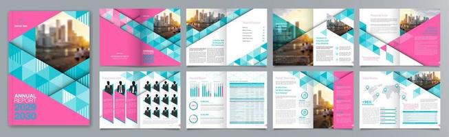 plantilla de folleto de guía de presentación de negocios corporativos, informe anual, plantilla de diseño de folleto de negocios geométrico plano minimalista de 16 páginas, tamaño a4. vector