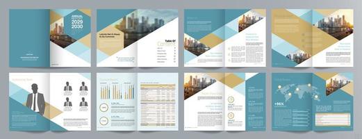 Corporate business presentation guide brochure template, Annual report, 16 page minimalist flat geometric business brochure design template, A4 size. vector