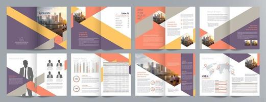 Corporate business presentation guide brochure template, Annual report, 16 page minimalist flat geometric business brochure design template, A4 size. vector