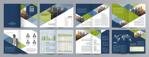 plantilla de folleto de guía de presentación de negocios corporativos, informe anual, plantilla de diseño de folleto de negocios geométrico plano minimalista de 16 páginas, tamaño a4. vector