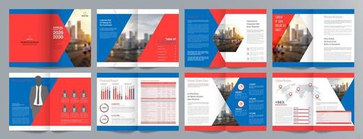 plantilla de folleto de guía de presentación de negocios corporativos, informe anual, plantilla de diseño de folleto de negocios geométrico plano minimalista de 16 páginas, tamaño a4. vector