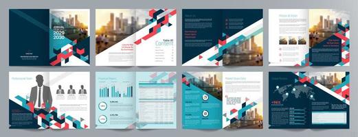 Corporate business presentation guide brochure template, Annual report, 16 page minimalist flat geometric business brochure design template, A4 size. vector