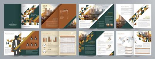 Corporate business presentation guide brochure template, Annual report, 16 page minimalist flat geometric business brochure design template, A4 size. vector