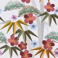 Chinese style flowers with bamboo seamless pattern. vector