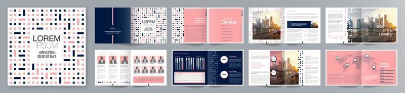 Corporate business presentation guide brochure template, Annual report, 16 page minimalist flat geometric business brochure design template, square size. vector