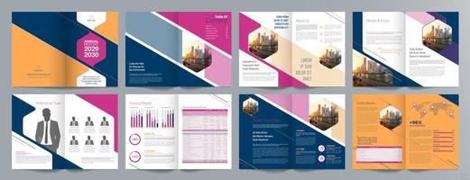 Corporate business presentation guide brochure template, Annual report, 16 page minimalist flat geometric business brochure design template, A4 size. vector