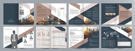 plantilla de folleto de guía de presentación de negocios corporativos, informe anual, plantilla de diseño de folleto de negocios geométrico plano minimalista de 16 páginas, tamaño a4. vector