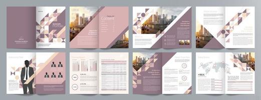 Corporate business presentation guide brochure template, Annual report, 16 page minimalist flat geometric business brochure design template, A4 size. vector