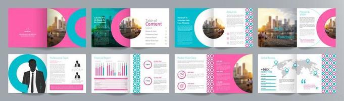 Corporate business presentation guide brochure template, Annual report, 16 page minimalist flat geometric business brochure design template, square size. vector