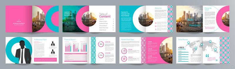 Corporate business presentation guide brochure template, Annual report, 16 page minimalist flat geometric business brochure design template, square size.