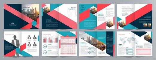 Corporate business presentation guide brochure template, Annual report, 16 page minimalist flat geometric business brochure design template, A4 size. vector