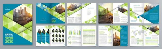 plantilla de folleto de guía de presentación de negocios corporativos, informe anual, plantilla de diseño de folleto de negocios geométrico plano minimalista de 16 páginas, tamaño a4. vector