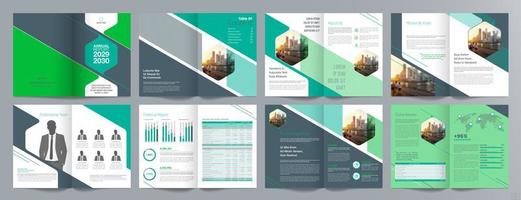 plantilla de folleto de guía de presentación de negocios corporativos, informe anual, plantilla de diseño de folleto de negocios geométrico plano minimalista de 16 páginas, tamaño a4. vector