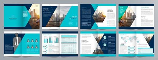 plantilla de folleto de guía de presentación de negocios corporativos, informe anual, plantilla de diseño de folleto de negocios geométrico plano minimalista de 16 páginas, tamaño a4. vector