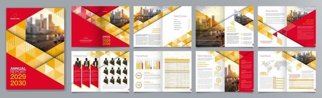 plantilla de folleto de guía de presentación de negocios corporativos, informe anual, plantilla de diseño de folleto de negocios geométrico plano minimalista de 16 páginas, tamaño a4. vector