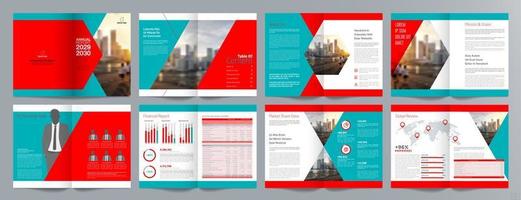 plantilla de folleto de guía de presentación de negocios corporativos, informe anual, plantilla de diseño de folleto de negocios geométrico plano minimalista de 16 páginas, tamaño a4. vector