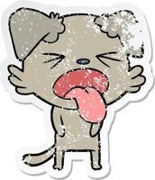 distressed sticker of a cartoon disgusted dog vector