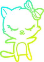 cold gradient line drawing cute cartoon cat with bow vector