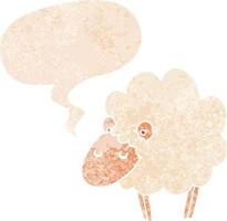 cartoon sheep and speech bubble in retro textured style vector