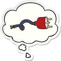 cartoon electrical plug and thought bubble as a printed sticker vector