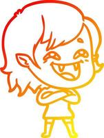 warm gradient line drawing cartoon laughing vampire girl vector