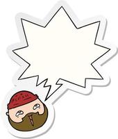 cartoon male face and beard and speech bubble sticker vector