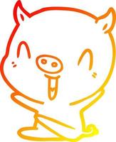 warm gradient line drawing happy cartoon sitting pig vector