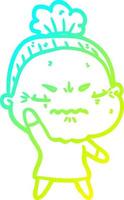 cold gradient line drawing cartoon annoyed old lady vector