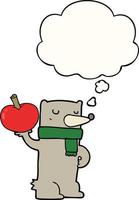 cartoon bear with apple and thought bubble vector