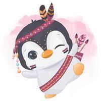 serie tribal lindo pequeño pingüino vector