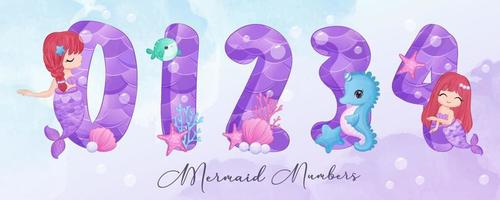 Cute Mermaid Decorative Numbers Part I vector