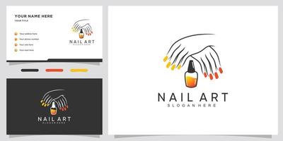 Nail polish or nail logo design with creative concept and business card design Premium Vector